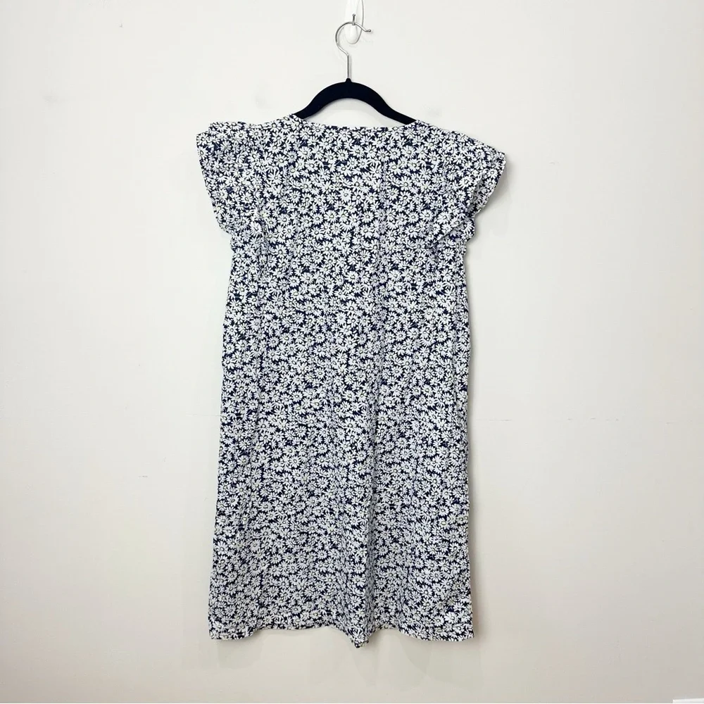 Jcrew Printed Flutter Sleeve Mini Dress Blue White Yellow Daisy Floral - Picture 3 of 9